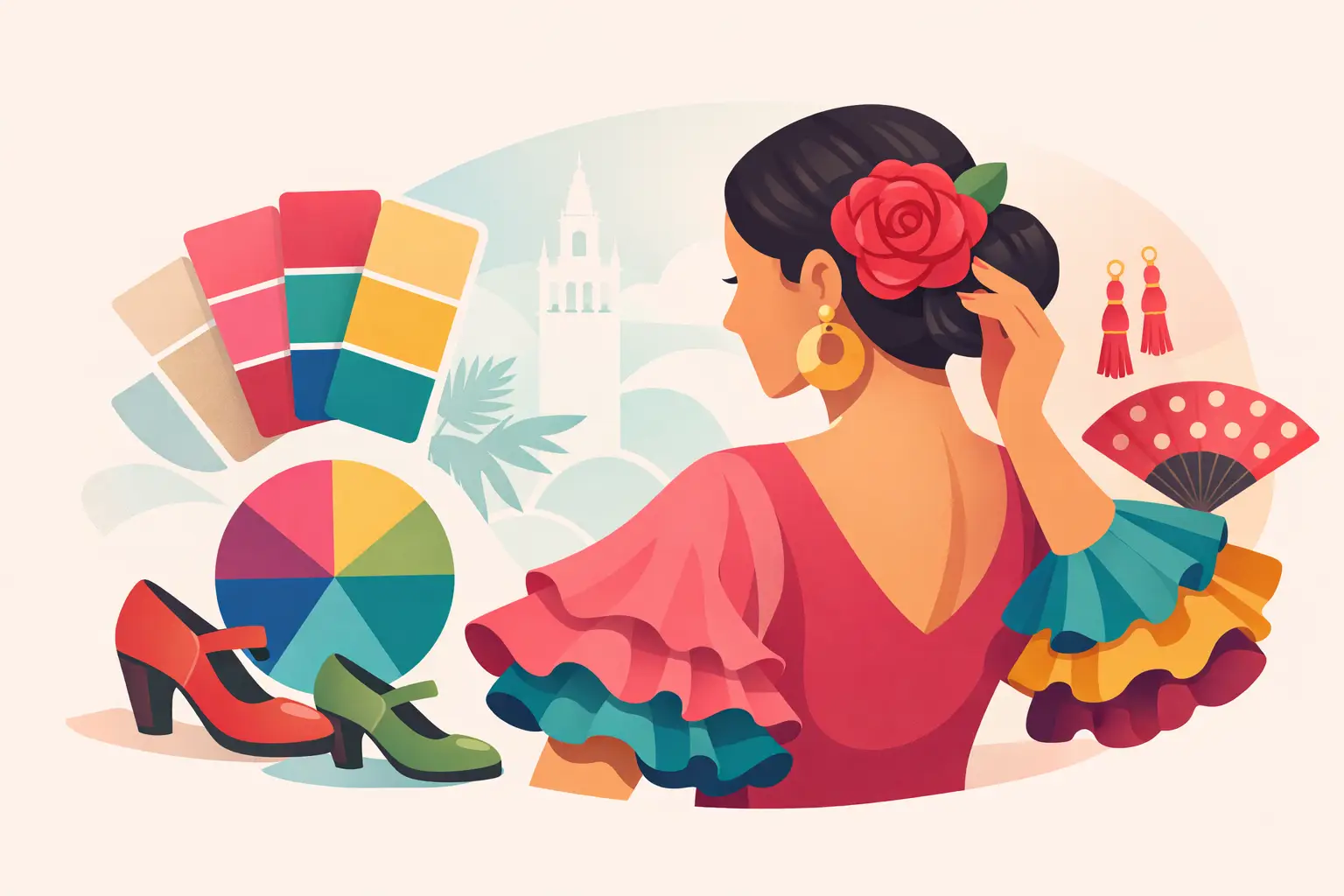 Cómo combinar colores en un traje de flamenca